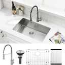 30Inch Kitchen Sink Undermount and Faucet Combo - VOKIM 30x18Inch Undermount Sink 16 Gauge Stainless Steel 10'' Deep Handmade Single Bowl Kitchen Sink with Strainer