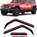 in-Channel Rain Guards for Jeep Wrangler JL 2018-2026/ Jeep Gladiator 2020-2026, Window Visor Shields Vent Deflector Shade Wind Dark Smoke 2019 2021 2022 2023 2024 2025, Tape-On Outside-Mount, 4PCS