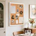 Cork Board Bulletin Board, 36" x 24" Corkboard for Wall, Rustic White Wooden Frame, Hanging Pin Board for Home & Office Decor, 10 Push Pins