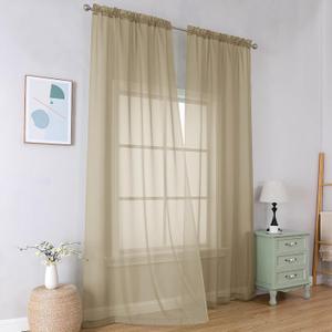 Simplebrand Taupe Sheer Curtains 96 Inches Long, Light Filtering Light Brown Rod Pocket Solid Color Window Sheer Curtain Panels, Elegant Curtains & Drapes for Living Room, Bedroom 2 Panels, 42" W