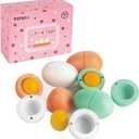 WHOHOLL Wooden Easter Play Eggs Toy, Play Food Sets for Kids Kitchen, Sturdy Wood Eggs with Magnetic Separable Yolk, Pretend Play Kitchen Toy Food for Boys Girls Gifts