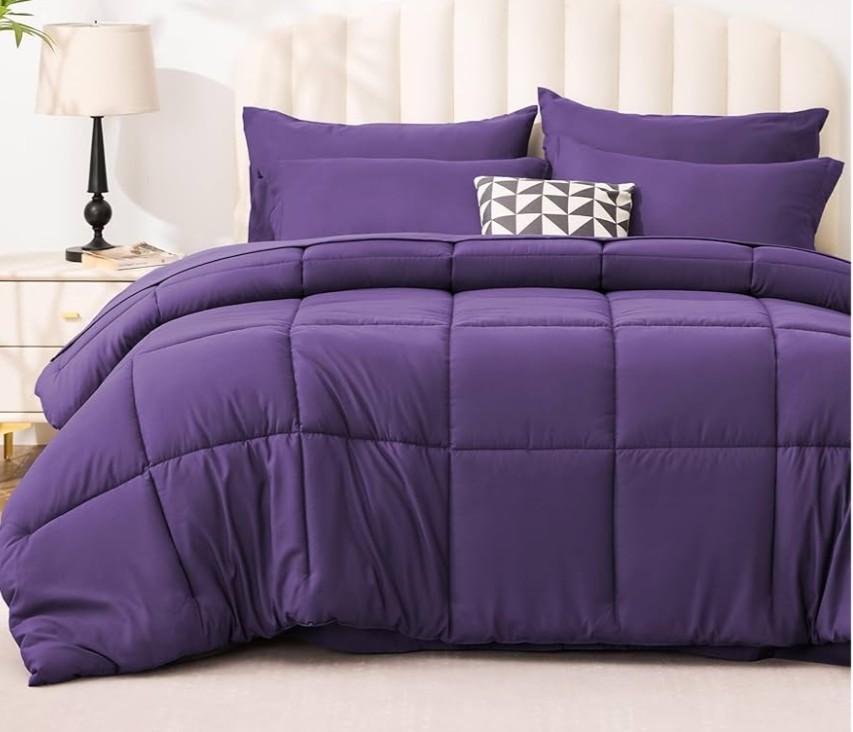 Love's cabin Tein Comforter Set Dark Purple, 7 Pieces Twin Bed in a Bag, All Season Bedding Sets with 1 Comforter, 1 Flat Sheet, 1 Fitted Sheet, 2 Pillowcase and 2 Pillow Sham