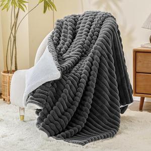 INFIIXSO Sherpa Throw Blanket for Couch - Super Soft & Warm Striped Fleece Blanket, Cozy Plush Fluffy Blanket All Season Use (Grey, 60x80 Inches)
