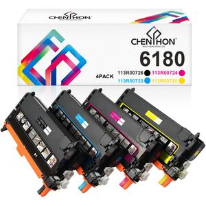 6180 Toner Cartridge Remanufactured for Xerox Phaser 6180 6180N 6180DN,KCMY | for Xeroxing Printer 6180 6180N 6180DN 6180MFP-D 6180MFP-N Ink 113R00726 113R00723 113R00724 113R00725 4 Color Set
