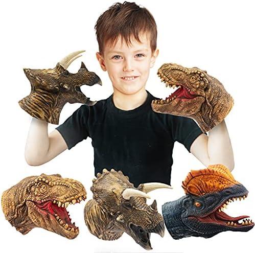 Yolococa Dinosaur Hand Puppets Realistic Latex Soft Animal Head Toys Set, Hand Puppet Toys Gift for Kids, Party Show Imaginative Play (Tyrannosaurus & Triceratops & Dilophosaurus)