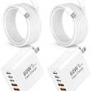 iPhone 17 16 15 Charger Fast Charging, 2 Pack 60W 5-Port USB C Fast Wall Charger Block Multiport Type C Brick Plug Adapter & 6FT Type C Charging Cable Cord for iPhone 17 16 15 Pro Max, MacBook, Galaxy