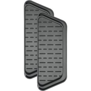 Crystala Filters Non-slip Cuttable fridge water Dispenser Drip Tray, Fridge Water Dispenser Drip Tray Prevents Water Splashes, 2 Pack (Rectangular, Black)