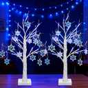 2 Pack 24'' Hanukkah Decorations Birch Tree with Blue LED Lights and 30 Star of David Hanging Ornaments, Lighted Tree White Tabletop Pre Lit Light with USB & Battery Operated for Christmas
