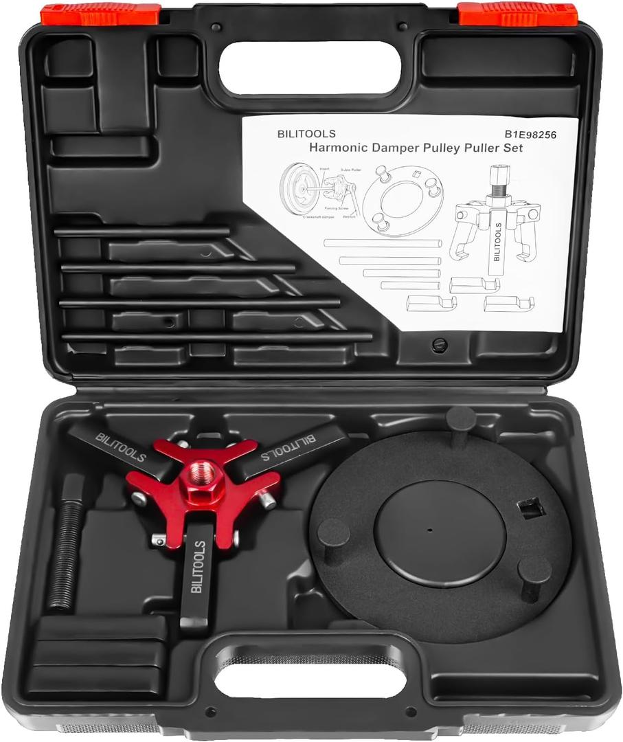 BILITOOLS Harmonic Balancer Puller Set, Upgraded 3-Jaw Pulley Puller with Holding Tool for Removing Harmonic Damper Balancers Compatible with Chevy, GM, Chrysler, Ford etc. (Full-Size)