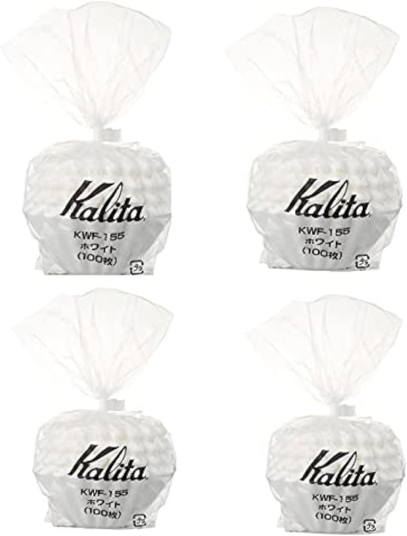 4 X Kalita:Wave Series Wave Filter KWF-155[1-2 Persons] White.100 Pieces 4-Pack Value Set (Total of 400 Sheets) #22213 Japan Import