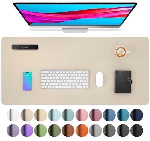 Aothia Leather Desk Pad Protector, Office Mat, Large Mouse Pad, Non-Slip PU Leather Blotter, Laptop Desk Pad, Waterproof Writing Pad for Office and Home (Beige, 31.5" x 15.7")