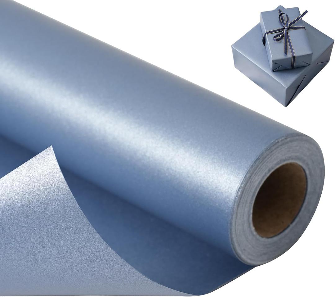 Juertime Matte Navy Blue Wrapping Paper - Reversible Pearly-Lustre Gift Wrap Paper Perfect for Wedding, Valentine's Day, Birthday, Christmas, Father's Day - Mini Roll, 17 Inches X 32.8 Feet