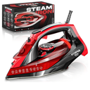 Utopia Home Steam Iron for Clothes - Non-Stick Soleplate - 1800W Clothes Iron With Auto-Off Safety Feature - Adjustable Thermostat Control, Variable Steam Control, Self-Clean, 8 Feet Cord (Black/Red)