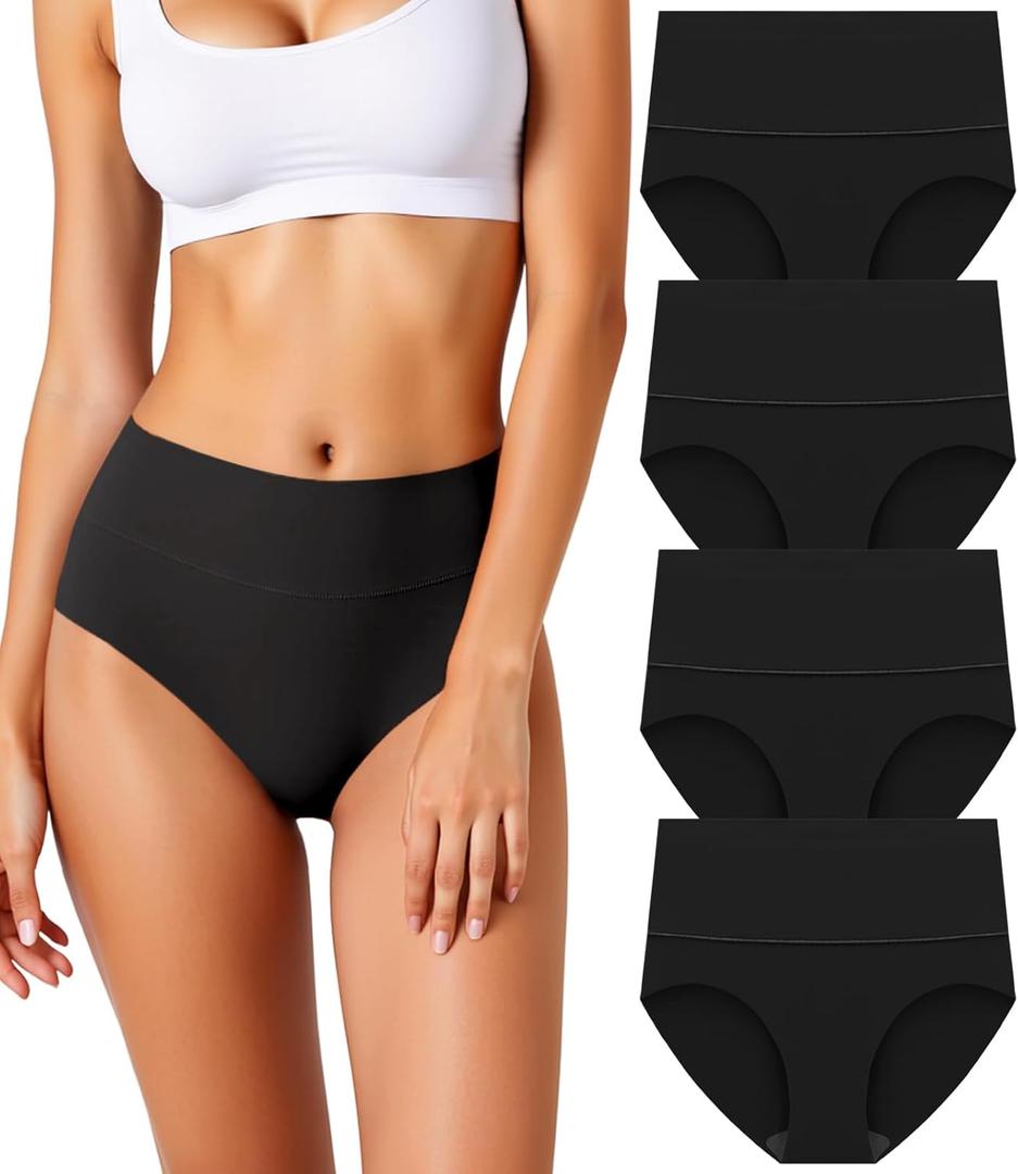 Women's Seamless Underwear High Waisted Tummy Control No Show Panties Full Coverage Stretch Briefs 4 Pack (X-Large)