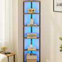 TUTOTAK Corner Shelf with LED Light, 6-Tier Corner Bookshelf for Small Space, Narrow Display Corner Shelf Stand with Storage Rack, for Living Room, Bedroom, Rustic Brown BS05BB006L