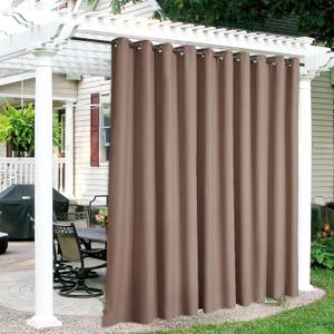 RYB HOME Outdoor Curtains Waterproof - Extra Wide Sun Blocking Insulating Curtains for Garage Patio Door Window Screen Porch Pergola, Wide 150 inches x Long 84 inches, 1 Panel, Mocha