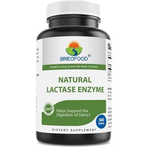 Brieofood Lactase Enzyme Pills - 3000 FCC ALU - 360 Tablets - 360 Servings - Non-GMO, Gluten Free, Exp: 04/2027