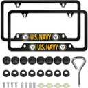 2 Pcs New Aluminum Thin Top for U.S. Navy License Plate Frame,4-Hole Narrow Top Matte Black for USN Car Licenses Plate Covers Holders Frames for Plates with Screw Caps