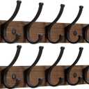 Optish Coat Rack Wall Mount, 16.5 Inches Wood Coat Hooks Wall Mount, Wall Coat Rack with 5 Hooks, Hat Rack Wall Hooks for Hanging Coat, Bag, Towel (2Pack, Brown)