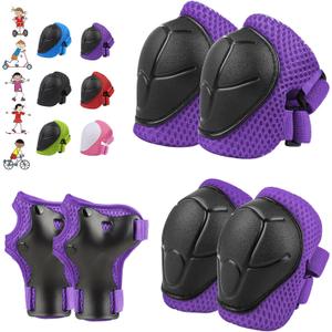 WayEee 6PCS Kids Protective Gear Set, Knee Pads for Kids 3-14 Years Old, Toddler Knee Pads and Elbow Pads, Wrist Guards Set, Skating Cycling Bike Rollerblading Scooter, Upgraded & Durable Material (Purple)