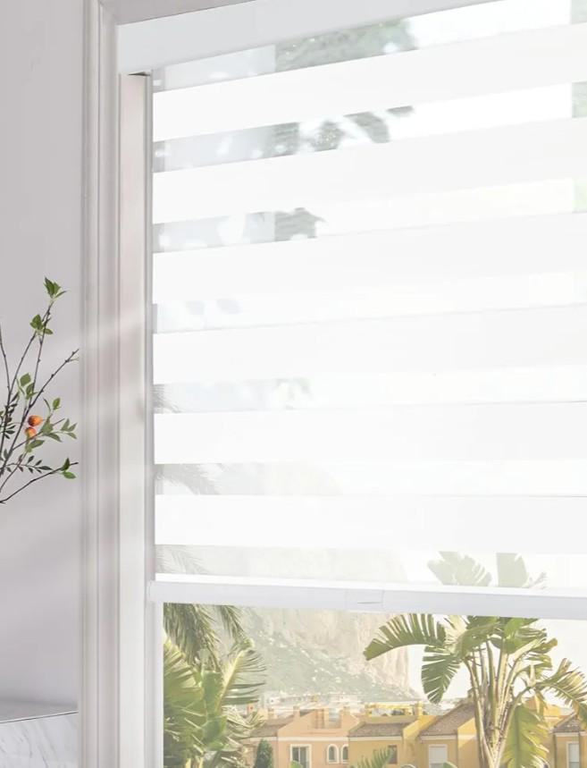 Persilux Blackout Cordless Zebra Blinds for Windows (32" W x 72" H, White) with Upgraded Cassette Free-Stop Light Filtering Dual Layers Sheer Window Shades for Home, Outside and Inside Mount