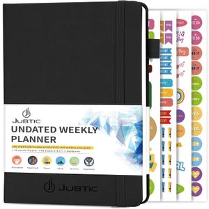 JUBTIC Undated Planner Weekly and Monthly Productivity Daily Planners Agenda Calendar to Do List Notebook A5 Organization Journal with Stickers Appointment Book for Time Management 2026 (Black)