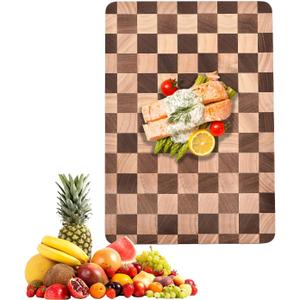 Wood Cutting Board for Kitchen,Dishwasher Safe Checkered Chopping Board with Juice Groove& Handles Thick Wooden Board for Meat Vegetables Fruit Ideal Gift for the Home(15.7"x11"x1")