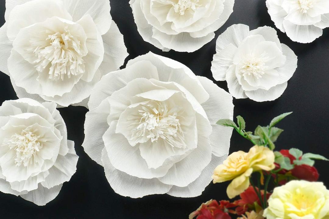 Letjolt White Paper Flowers Decorations for Wall 3D Artificial Flowers Home Decor Wedding Garlands Baby Shower Bridal Shower (Set 6)