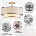 Farmhouse Close to Ceiling Light, 3-Light Flush Mount Ceiling Light Fixture with 2-Layer Fabric Shade, Modern Drum Ceiling Lamp for Hallway Bedroom Living Room (Brushed Nickel)