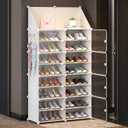 Jomifin Shoe Rack Storage Cabinet with Doors, Key Holder, Portable Shoe Organizer, Expandable Standing Rack, Holds 32-64 Pairs Shoes Boots Slippers for Closet Hallway Entryway Bedroom, 2x8 Tier, White, 33.5 inches x 62.2 inches x 12.6 inches