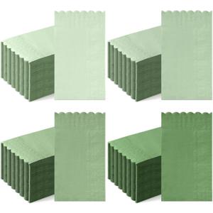 Cholemy 200 Pcs Scalloped Guest Napkin Pastel Colors Cocktail Disposable Hand Towels for Bathroom Guests Towel 2 Ply Paper Napkin for Baby Shower Bathroom Wedding Birthday Bridal (Sage Green)