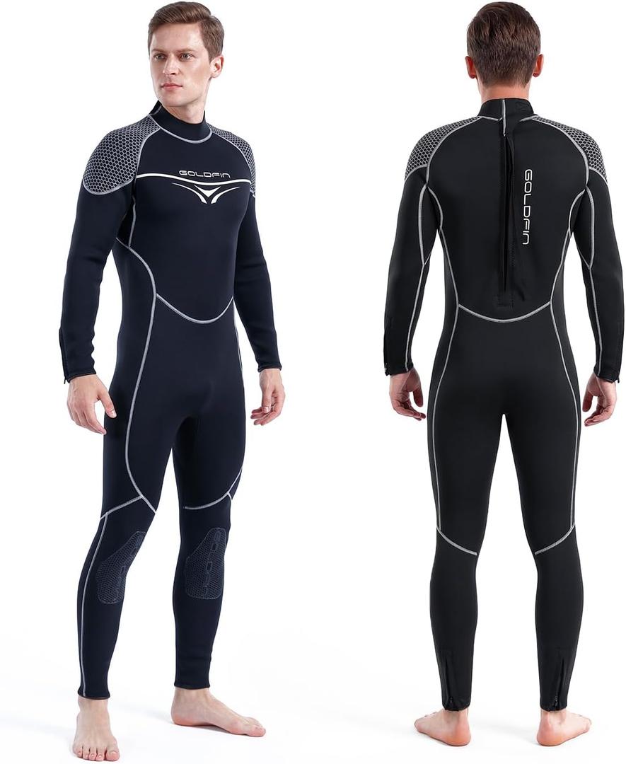 GoldFin Wetsuit for Men, Mens 3mm Wetsuits Fullbody Back Zip Keep Warm in Cold Water (Medium, Black/white)