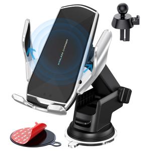 Wireless Car Charger Mount, 15W Qi Fast Charging Auto-Clamping Cell Phone Car Holder ​Air Vent Windshield Dashboard Long Arm Suction Cup Car Phone Mount for iPhone13 /12/11 Samsung S20/S10/S9/S8 LG
