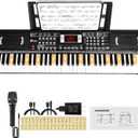 Kids Piano Keyboard, 61 Lighted Keys Electric Digital Keyboard Piano Kit 100 Voices, 100 Rhythms with Microphone, Gift for Children, Black