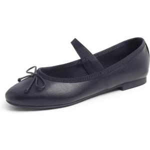 FEVERSOLE Women's Soft Cushion Padded Comfort Round Toe Mary Jane Elastic Fashion Ballet Flats Walking Shoes (7.5, Black Vegan Leather Mary Jane With Canvas Lining)