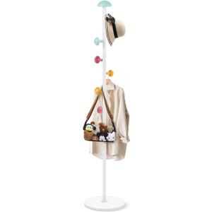 Mushroom Coat Rack, Metal Coat Tree Stand with 7 Hooks and 2 Adjustable Height, Coat Rack Freestanding, Easy to Assemble Coat Tree Stand Clothes Hanger for Entryway, Hallway, Bedroom, White