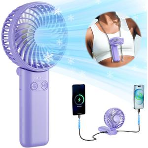 HandFan Upgraded 5200mAh Portable Handheld Fan with Lanyard, 5 Speeds Strong Airflow Hand Fan [27 Working Hours], 180 Foldable Compact Design Personal Fan for Travel/Disney/Concerts/Women(Purple)