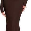 Women Off The Shoulder Long Sleeve Maxi Dress Ruched Bodycon Winter Formal Wedding Guest Dresses (Medium, Brown)
