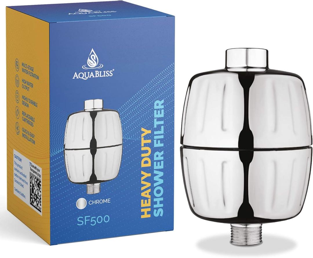 Aquabliss Heavy Duty Shower Filter Latest Superior Advanced 30x Filtration - Universal Multi-Stage Shower Head Filter Reduces Chemicals, Chlorine & Odors - Chrome (SF500)