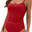 Eomenie Women's One Piece Swimsuits Tummy Control Ruched Bathing Suit 1 Piece Swimwear (Red, M)
