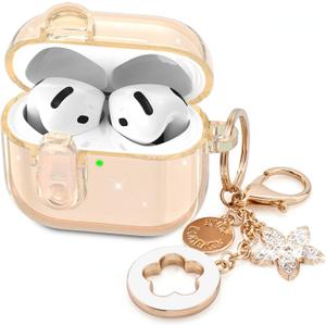 (with Safety Lock) VISOOM 2025 Clear Cases For Airpods iPods 4 Case Cover Women, Bling Airpod iPod 4 Case Soft 4th Gen Air Pods iPods Cases With Keychain for Apple Headphones Airpods4 Generation-Khaki
