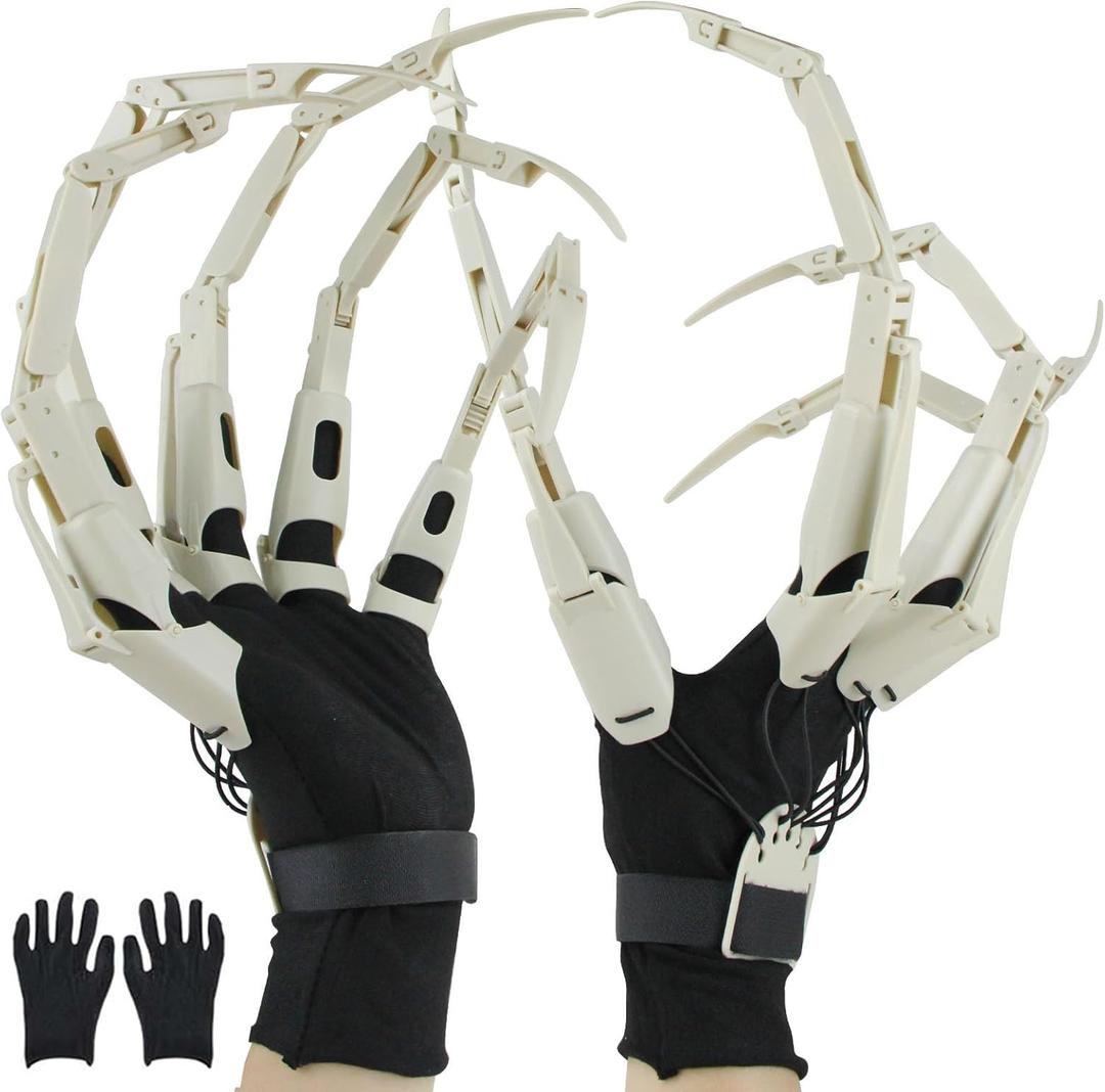 Articulated Fingers with White Nails, Articulated Claws Extensions with Gloves, Halloween Props for Any Costume, Robot Hand, Need to Assemble, White