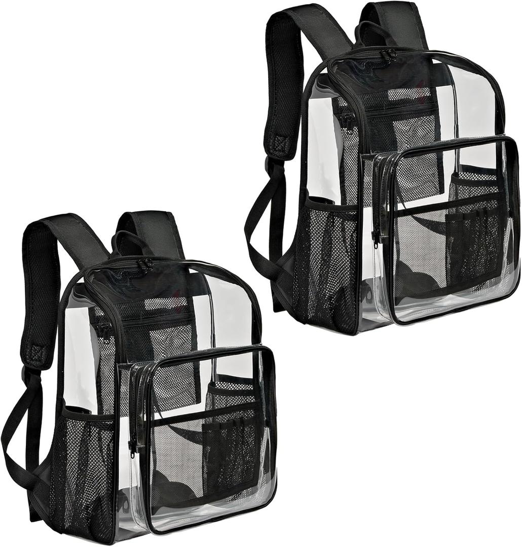 Clear Backpack for Heavy Duty Clear Book Bag with Multi-pockets College See Through Backpack for Sport Events (Large, Black-2pack)