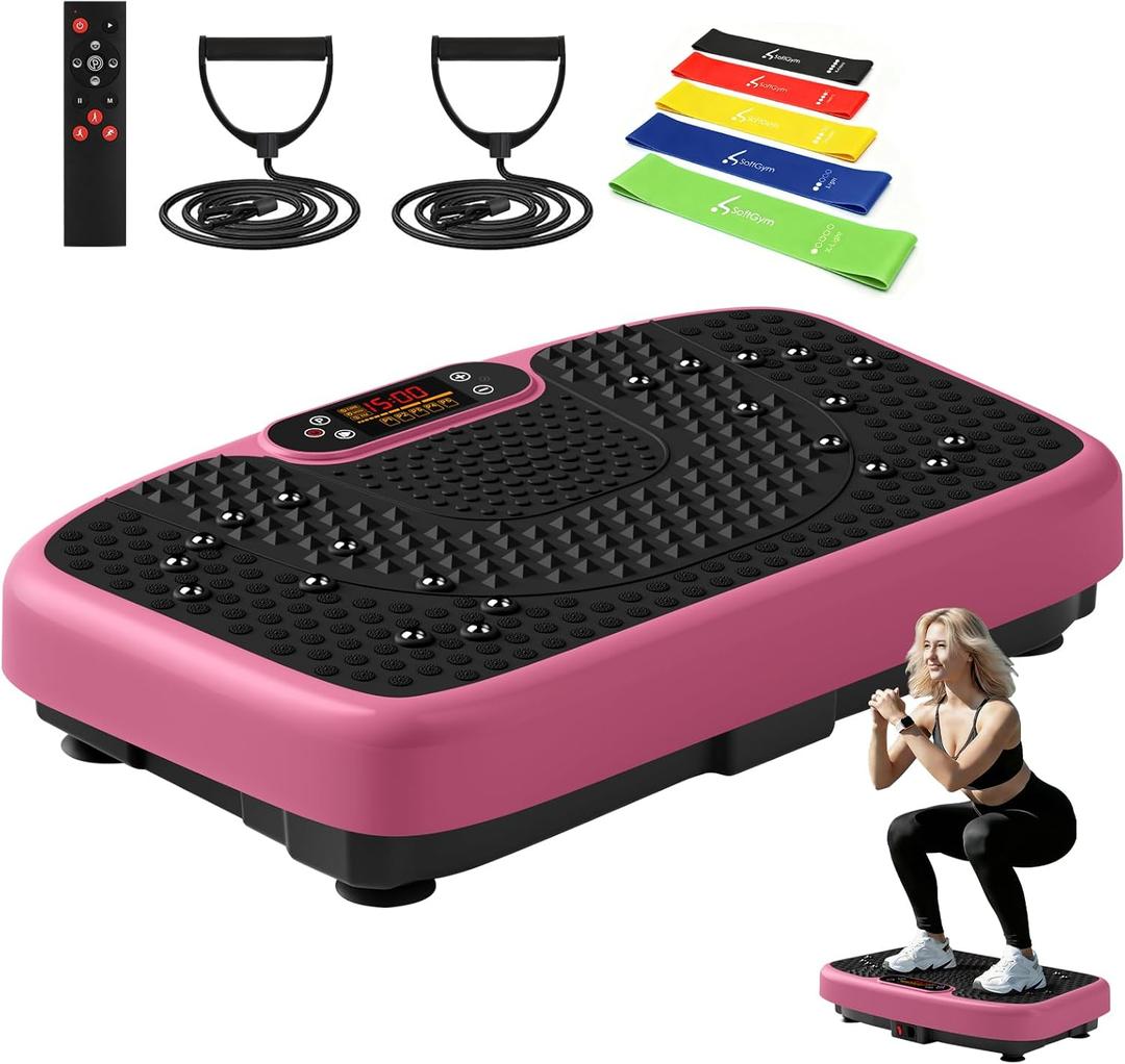 SoftGym Vibration Plate Exercise Machine for Lymphatic Drainage,Power Vibrate Stand Shake Board 450 Lbs Capacity Whole Body Workout Waver with Fitness Resistance Bands Weight Loss Gifts for Women Men