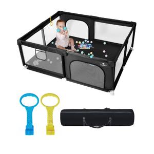 Baby Playpen with Mat, 71" x 59" Extra Large Play Yard for Babies and Toddlers, Baby Fence with Soft Thick Play Mat, Indoor Safety Activity Center for Infants, Easy to Assemble and Clean, Black