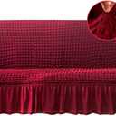 Jeloris Stretch Sofa Slipcover Easy Fitted Sofa Couch Cover with Skirt, Durable Washable Universal High Elastic Furniture Protector for Kids, Pets (X-Large, Burgundy)