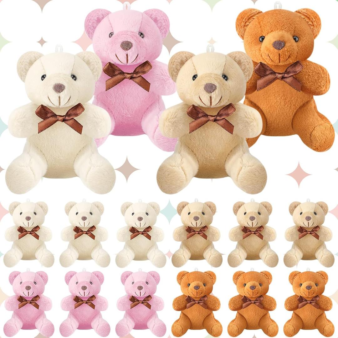Skylety 16 Pcs Bear Stuffed Animal Mini 4 Inch Bear Bulk Keychain Gift for Wedding Baby Shower Birthday Party Favor(Simple Style)