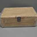 Rattan Box with Lid Decorative Natural Handmade Boho Rattan Baskets Woven Wicker Cane Bins Keepsake Memory Jewelry Boxes Rectangular Desk Shelf Closet Organizer Container (Small Size)