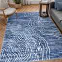 LIVEBOX Modern Abstract 5x7 Area Rugs for Living Room, Navy Blue Washable Rugs for Bedroom, Non-Slip Minimalist Neutral Wave Striped Rugs for Playroom Nursery Boys, Throw Rug Carpet for Dining Room