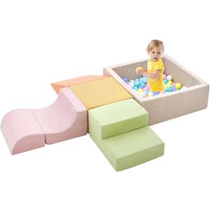 Climbing Toys for Toddlers , Toddler Climbing Toys Indoor, 5-Piece Foam Climbing Blocks with Ball Pit (Balls not Included),Soft Play Set,Toddler Climber Indoor Foam Play Gym for Climbing Crawling (Pink)